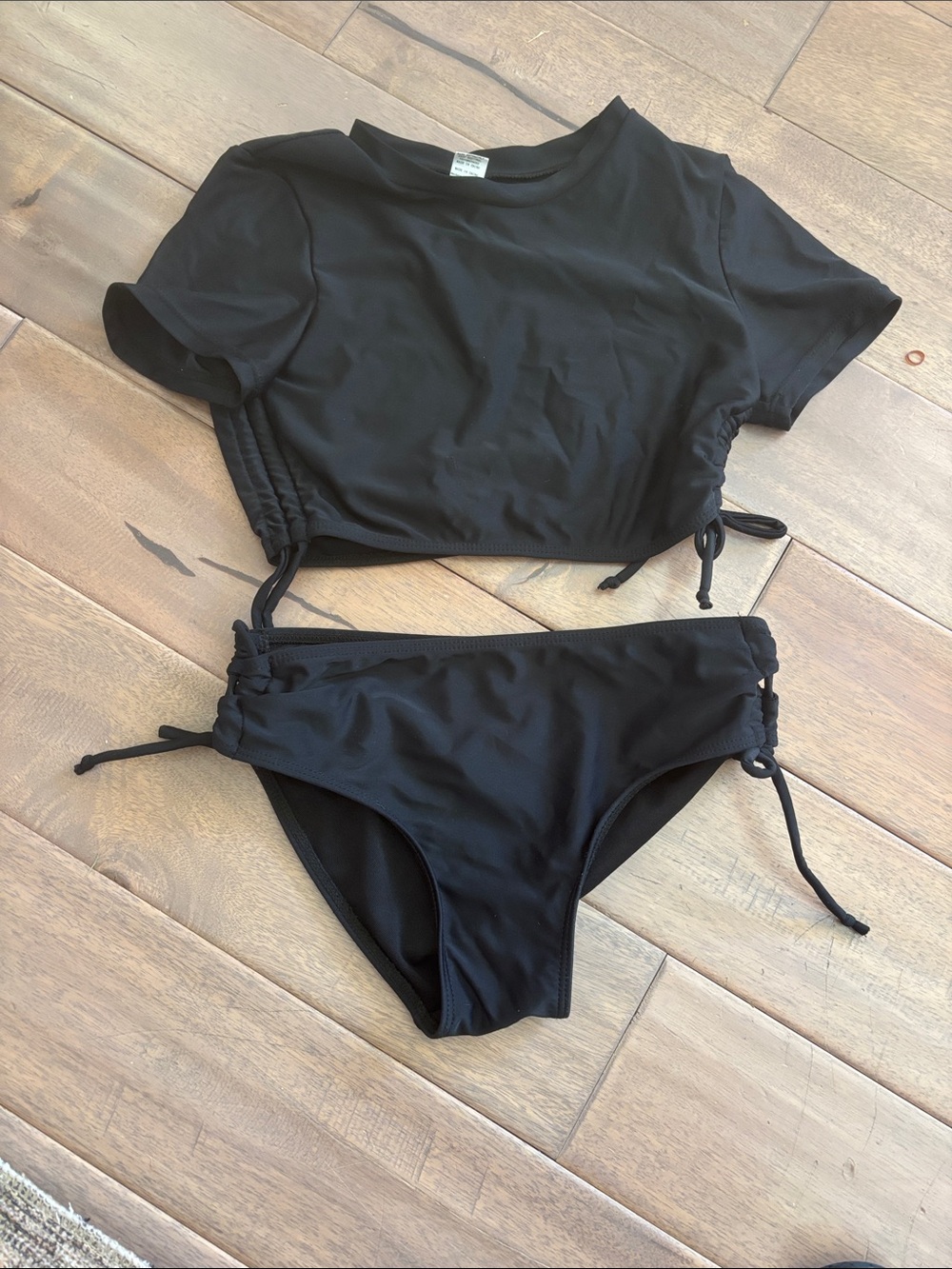 Girls Black Short Sleeve Two-Piece Swim Set - Picture 1 of 6